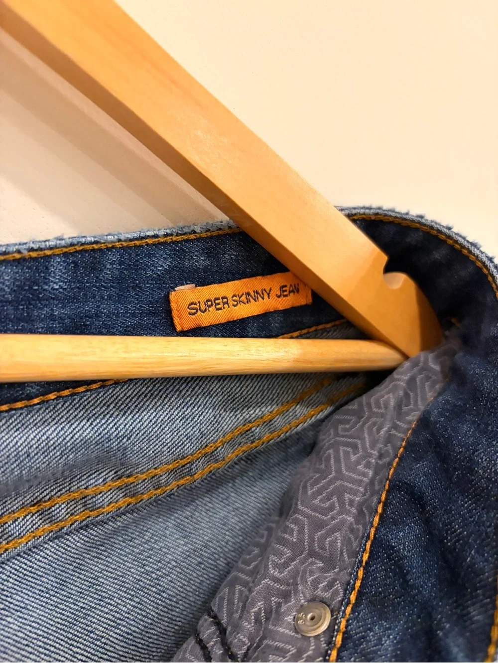 Tory Burch Super Skinny Jeans in Dark and Light Blue with Gold Stitching